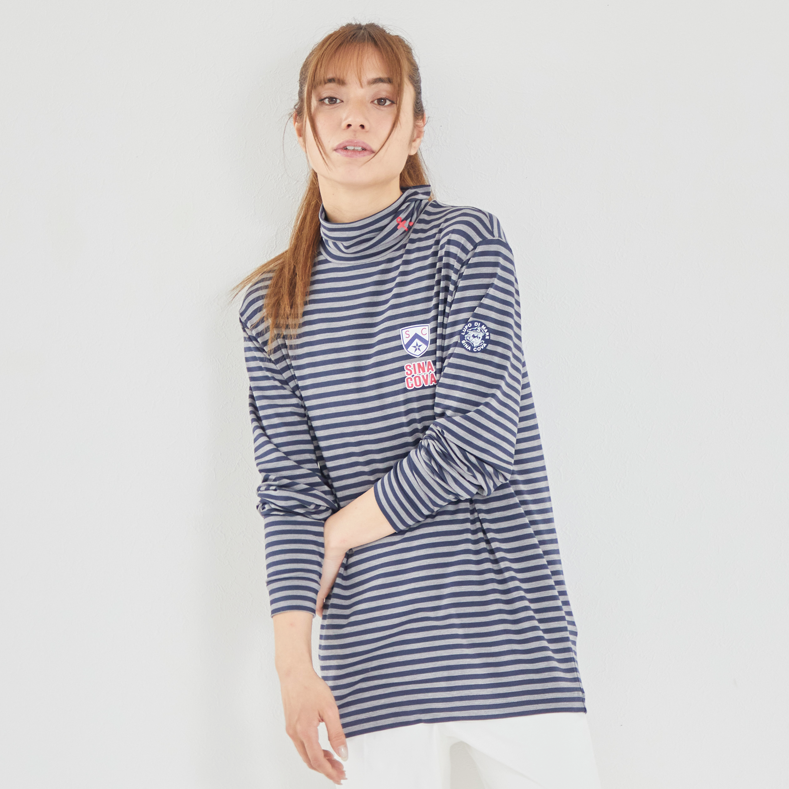 【公式】シナコバ (SINA COVA) ボーダー柄 タートルネック 長袖Tシャツ ユニセックス(男女兼用) 23250020